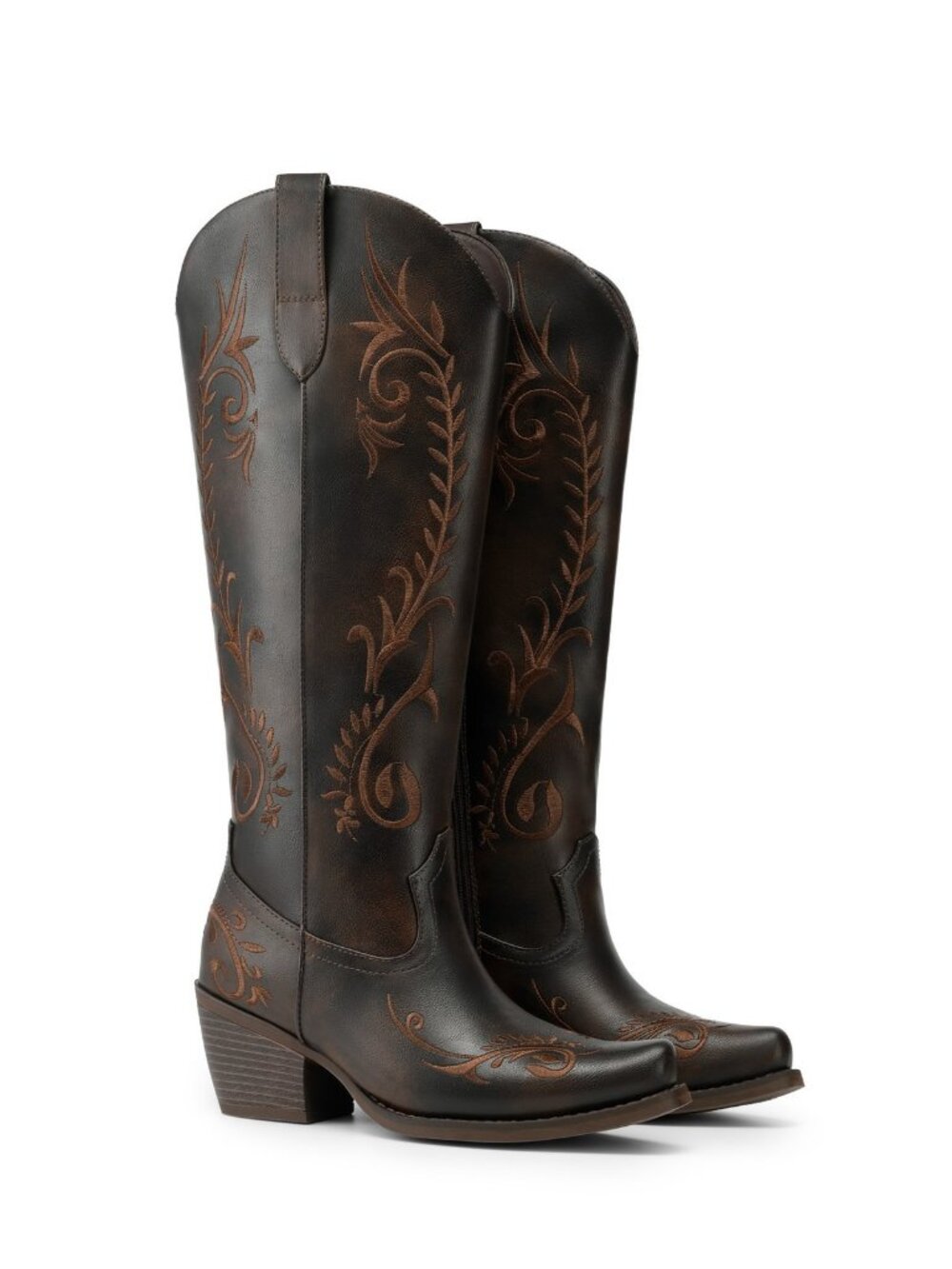 Womens Cowboy Boots Knee High Western Retro Embroidered Cowgirl Boots - Picture 4 of 4